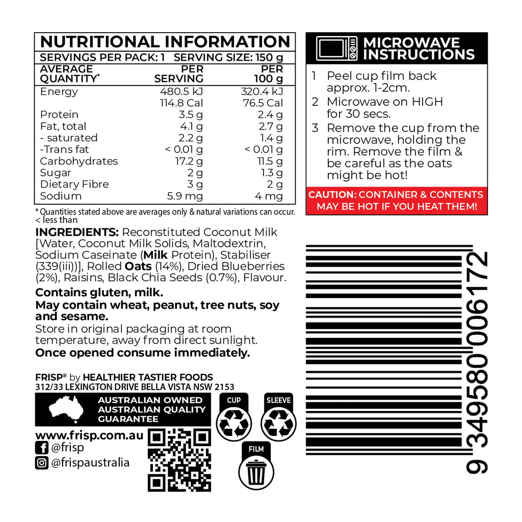 Frisp Ready to Eat Oats Blueberry Chia NIPS