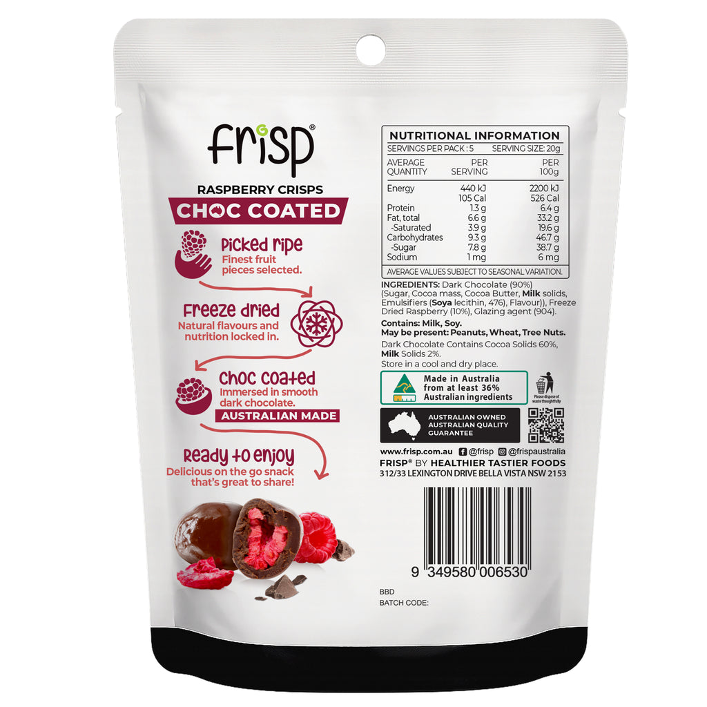 Choc-Coated Raspberry Crisps - 100g