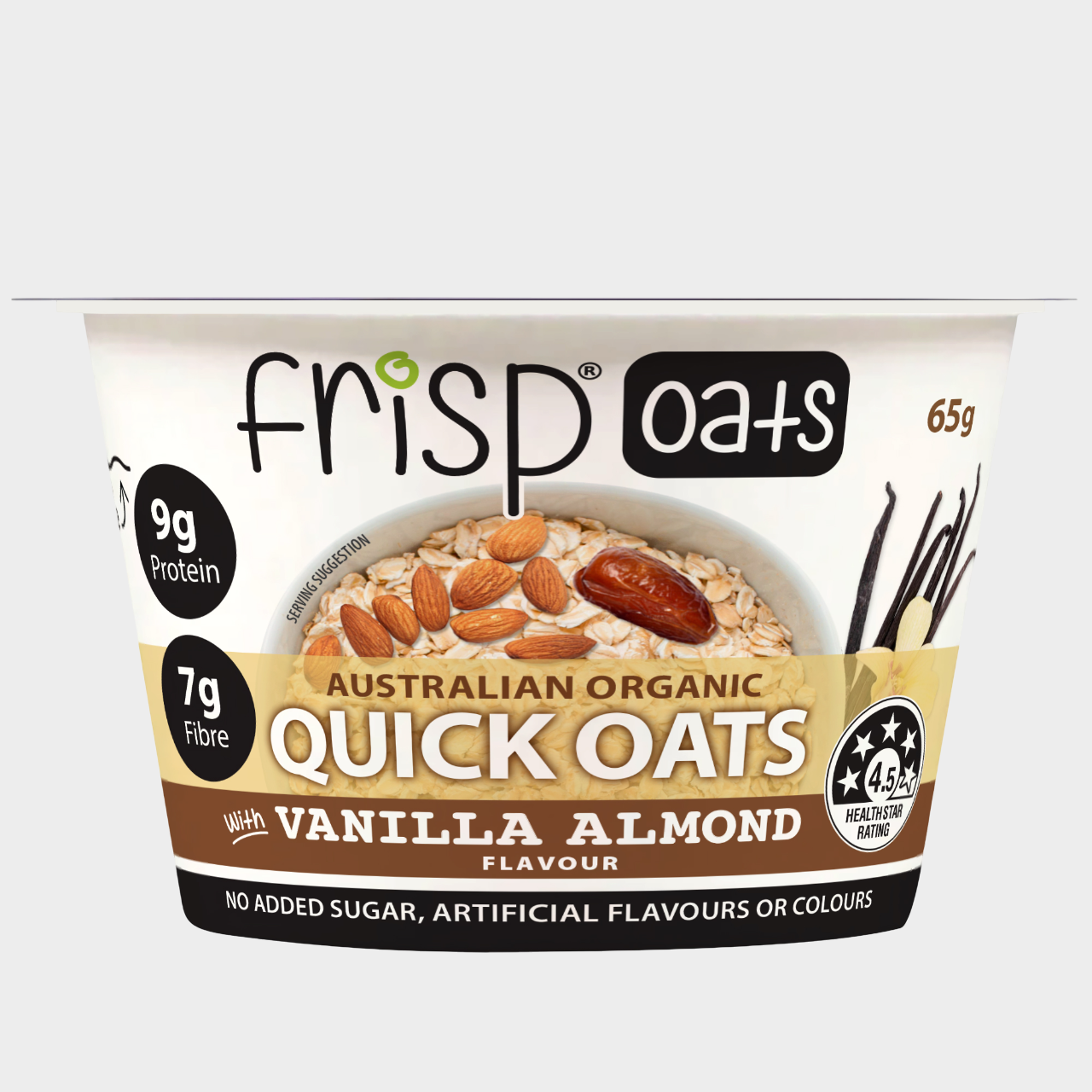 Frisp Australian Organic Quick Oats - Vanilla Almond 65g